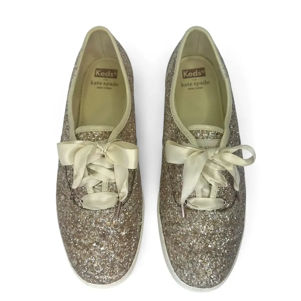 Keds X Kate Spade New York Women's Champion Glitter Sneakers 9 Champagne Gold